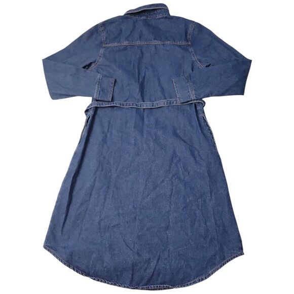 Frye Women's Denim Tie Belt Midi Button Front Dress - Medium Wash - Picture 2 of 3